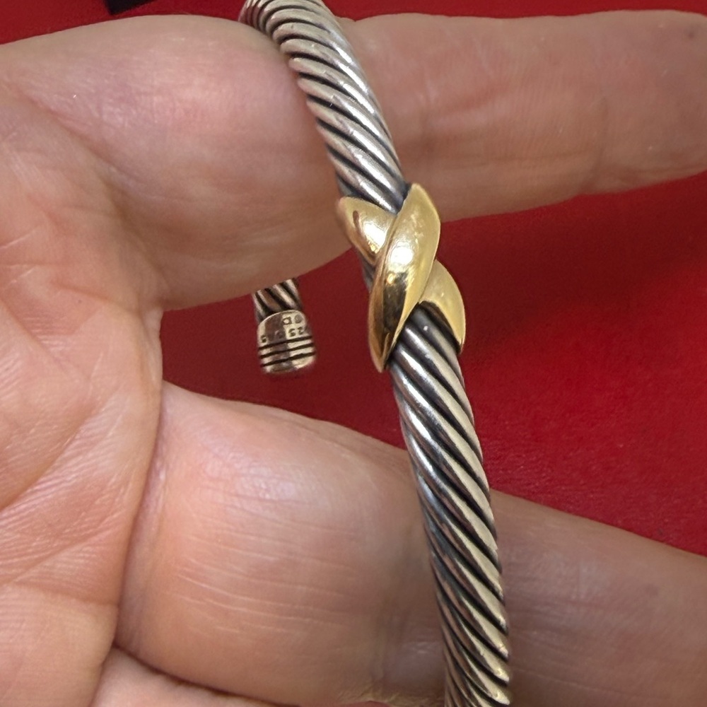 Authentic David Yurman Sterling Silver 14K Yellow Gold X Cuff Bracelet